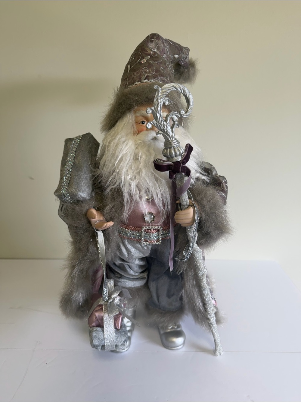 Decorative Silver and Mauve Santa Figurine - Brand Unknown